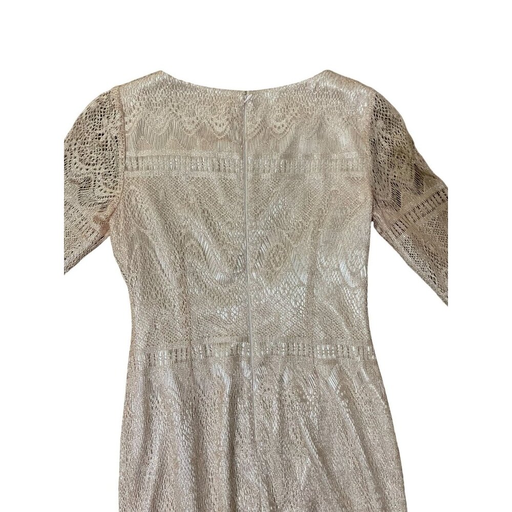 Katherine Kelly Dress Womens 8 Used Beige w/Silver Shimmer Fringe - Picture 16 of 16